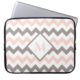  Rosa Grått Chevron Mönster Monogram Laptop Fodral