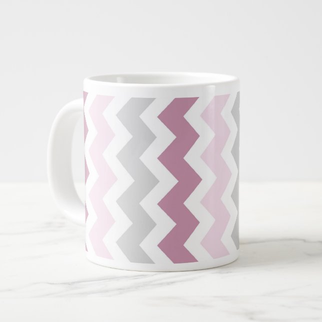 Rosa Grått Chevrons Jumbo Coffee Mugg Jumbo Mugg (Framsida vänster)