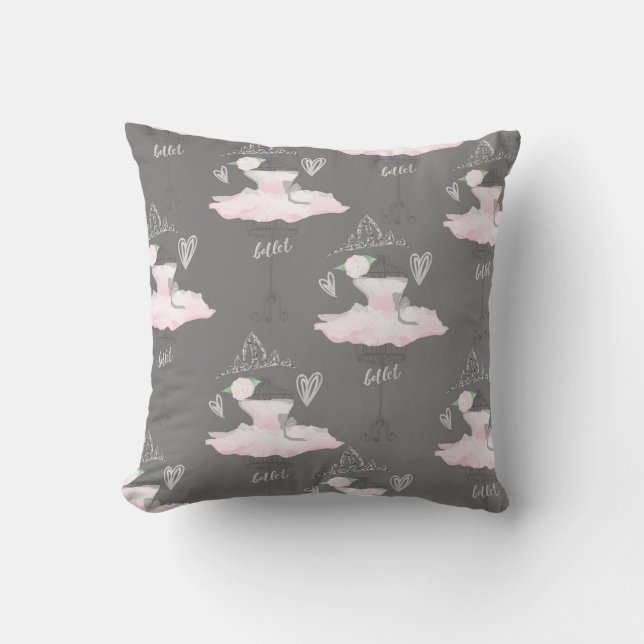 Rosa & Grått Couture Ballerina Girls Bedroom Kudde (Framsida)