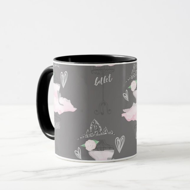 Rosa & Grått Couture Ballerina Girls Viktig Chic Mugg (Framsida vänster)
