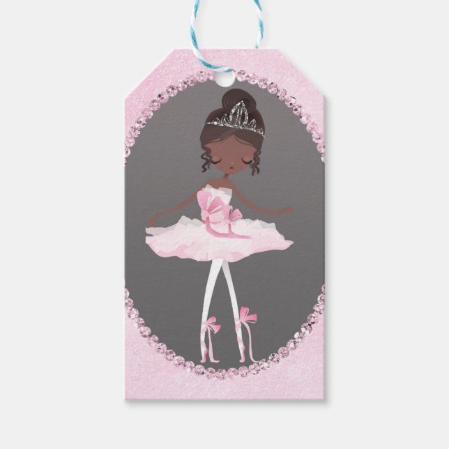 Rosa & Grått Couture Mörk Ballerina Födelsedagsfes Presentetikett (Framsidan)