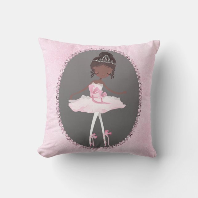 Rosa & Grått Couture Mörk Ballerina Girls Bedroom Kudde (Framsida)