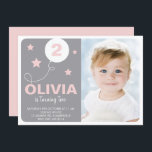 Rosa & Grått Cute Dreamer Kids Photo Birthday Inbjudningar<br><div class="desc">Cute barns födelsedag-inbjudan med illustrationer av stjärnor och ballonger.</div>