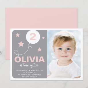 Rosa & Grått Cute Dreamer Kids Photo Birthday Inbjudningar