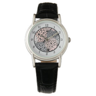 Rosa Grått Dahlia-Blommönstret Armbandsur