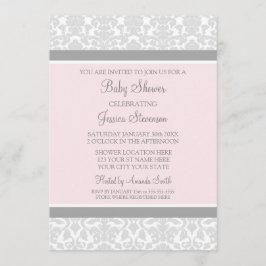 Rosa Grått Damask Anpassningsbar Baby Shower-inbju Inbjudningar