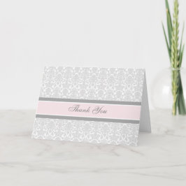 Rosa Grått Damask Baby Shower Tack för ditt kort