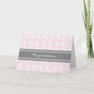 Rosa Grått Damask-Grattisar vid förväntningar Kort