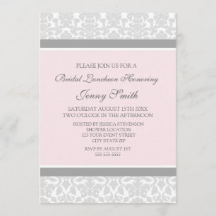 Rosa Grått Damask Möhippa Lunch Call Card Inbjudningar