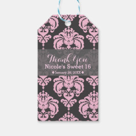 Rosa & Grått Damast Vintage Bröllopsgåva Presentetikett