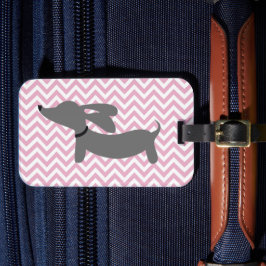 Rosa & Grått Doxie Wiener Hund Luggage Bag Märkre Bagagebricka