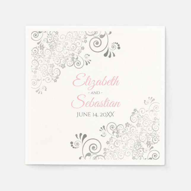 Rosa & Grått Elegant bröllop Napkins Pappersservett (Framsidan)
