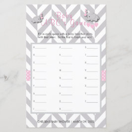 Rosa & Grått Elephant Baby Shower - ABC's Game