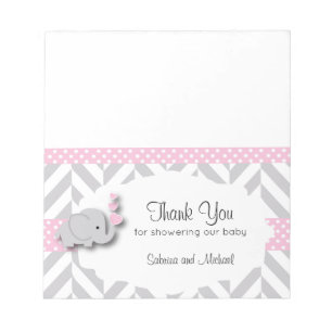 Rosa & Grått Elephant Baby Shower Candy Toppers Anteckningsblock