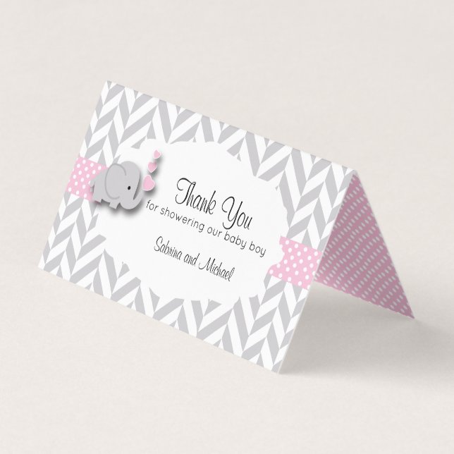 Rosa & Grått Elephant Baby Shower | Candy Toppers Visitkort (Framsida)