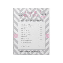 Rosa & Grått Elephant Baby Shower - Gissa Pris Anteckningsblock