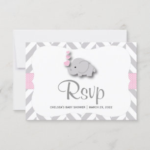 Rosa & Grått Elephant Baby Shower - OSA Kort