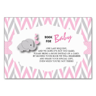 Rosa & Grått Elephant Baby Shower Ta med Bok Bordsnummer