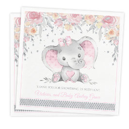 Rosa Grått Elephant Diamond Blommigt Baby Shower Pappersservett