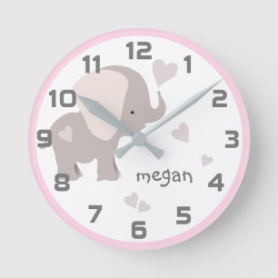 Rosa Grått Elephant Heart Clock Rund Klocka