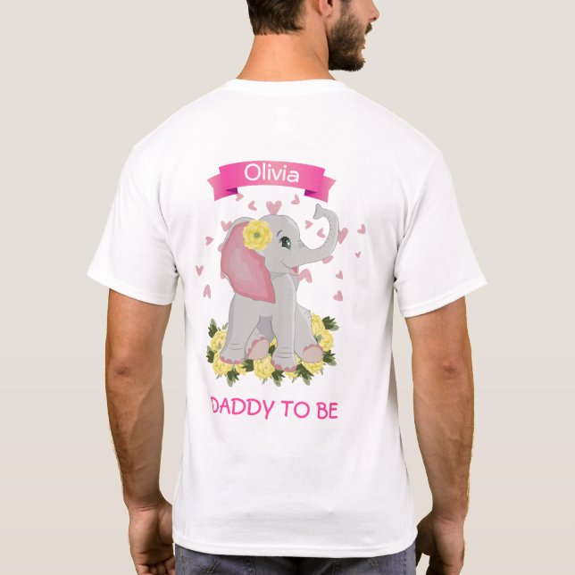 Rosa & Grått Elephant "Pappa to Be" Baby Shower T Shirt (Baksida)