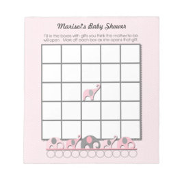Rosa Grått Elephants Baby Shower Bingo Game pad Anteckningsblock