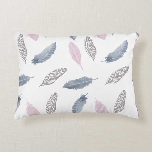 Rosa Grått Feathers Cushion Prydnadskudde (Framsidan)