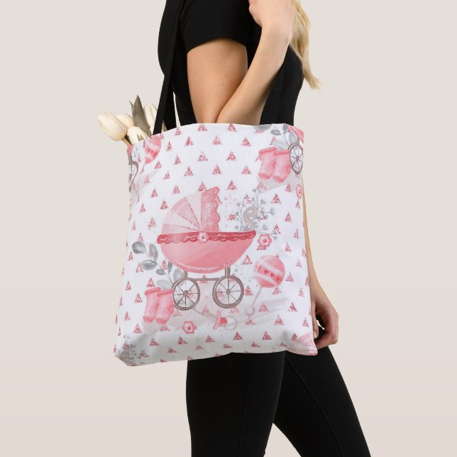 ROSA & GRÅTT FLICKA PASTEL PRAM-BOOTYER TYGKASSE (Närbild)