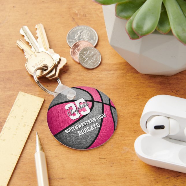 rosa grått Flickans basketbollslag namn Nyckelring (Skrivbord)