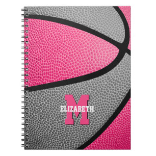 rosa grått-flickor med monogrammerad basketboll anteckningsbok