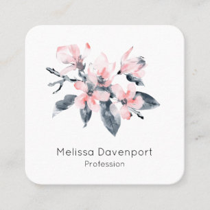 Rosa & Grått Flowers Classy Watercolor Botanical Fyrkantigt Visitkort
