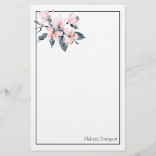 Rosa & Grått Flowers Classy Watercolor Brevpapper