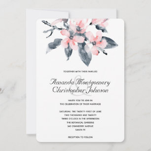 Rosa & Grått Flowers Classy Watercolor Bröllop Inbjudningar