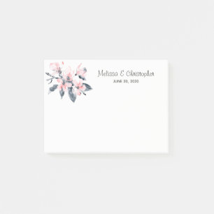 Rosa & Grått Flowers Classy Watercolor Bröllop Post-it Block