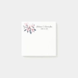 Rosa & Grått Flowers Classy Watercolor Bröllop Post-it Block