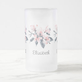 Rosa & Grått Flowers Classy Watercolor Frostat Ölglas