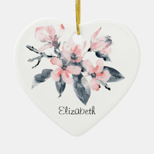 Rosa & Grått Flowers Classy Watercolor Julgransprydnad Keramik