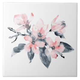 Rosa & Grått Flowers Classy Watercolor Kakelplatta