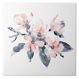Rosa & Grått Flowers Classy Watercolor Kakelplatta
