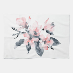Rosa & Grått Flowers Classy Watercolor Kökshandduk