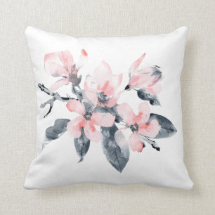 Rosa & Grått Flowers Classy Watercolor Kudde