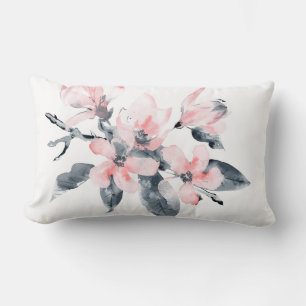 Rosa & Grått Flowers Classy Watercolor Lumbarkudde