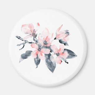 Rosa & Grått Flowers Classy Watercolor Magnet