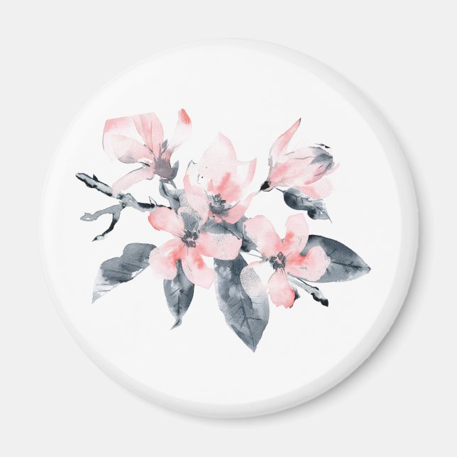 Rosa & Grått Flowers Classy Watercolor Magnet (Framsidan)