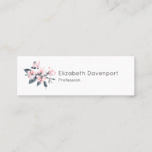Rosa & Grått Flowers Classy Watercolor Mini Visitkort