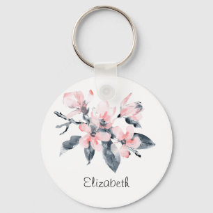 Rosa & Grått Flowers Classy Watercolor Nyckelring
