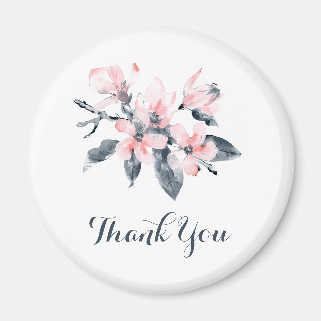 Rosa & Grått Flowers Classy Watercolor Tack Magnet (Framsidan)