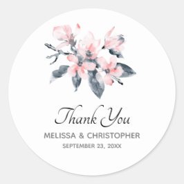 Rosa & Grått Flowers Classy Watercolor Tack Runt Klistermärke