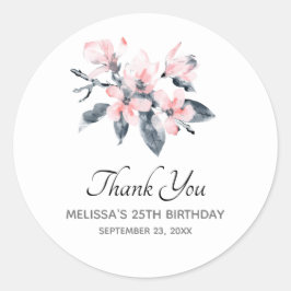 Rosa & Grått Flowers Classy Watercolor Tack Runt Klistermärke