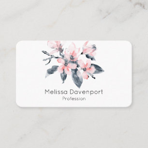 Rosa & Grått Flowers Classy Watercolor Visitkort